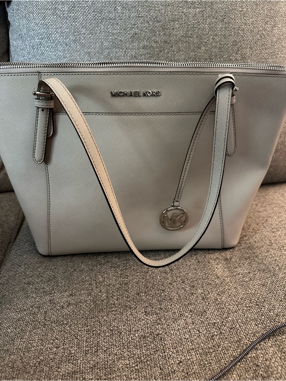 Michael Kors Gray Saffiano Leather Tote with MK Charm